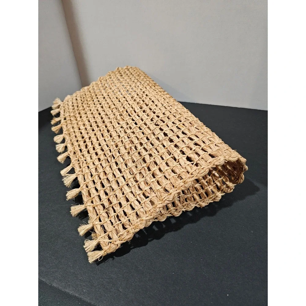 Woven Jute Placemat Accent Rug Tan Excellent Tassel Fringe Boho